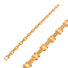 Narukvica od nehrđajućeg čelika zlatne boje sa grčkim ključem i cirkonima