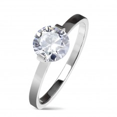 Čelični zaručnički prsten srebrne boje, okrugli prozirni cirkon, sjajni krakovi