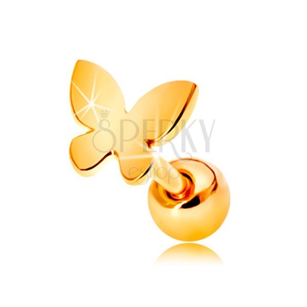585 zlatni piercing za uho - mali plosnati leptir sa sjajnom površinom