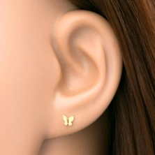 585 zlatni piercing za uho - mali plosnati leptir sa sjajnom površinom