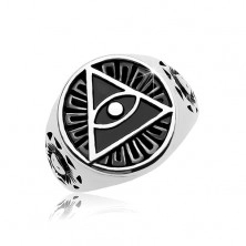 Prsten od 316L čelika, crni patinirani krug i trokut sa okom