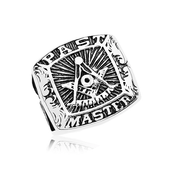 Prsten od nehrđajućeg čelika, simboli slobodnih zidara i natpis, crna patina