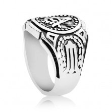 Prsten od nehrđajućeg čelika, veliki oval i simboli slobodnih zidara