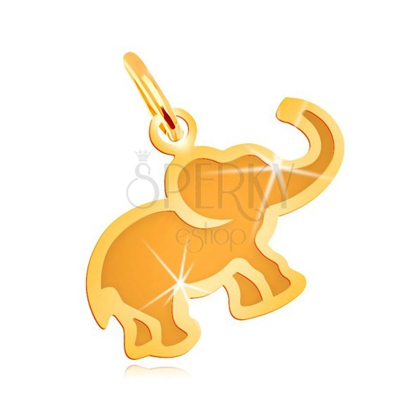 Privjesak od žutog 14K zlata - mali plosnati slon sa mat sredinom