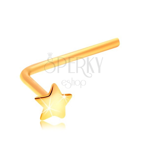 Piercing za nos od žutog 14K zlata - mala zvijezda, savijeni oblik