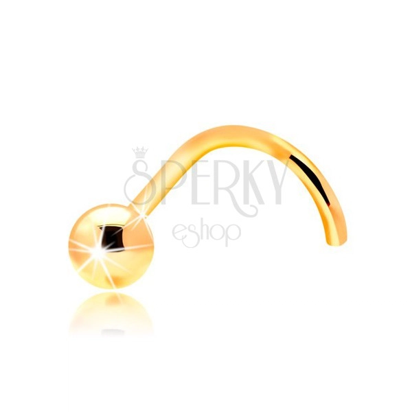 14K zlatni savijeni piercing za nos - sjajna glatka loptica