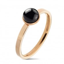 Prsten od 316L čelika bakrene boje, okrugla crna agata u postolju