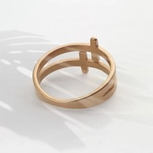 Prsten od nehrđajućeg čelika bakrene boje, sjajni dvostruki križ