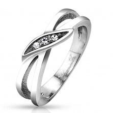 Prsten od 316L čelika, srebrna boja, razdvojeni krakovi, prozirni cirkoni