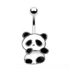 Čelični piercing za pupak - panda sa bijelom i crnom glazurom
