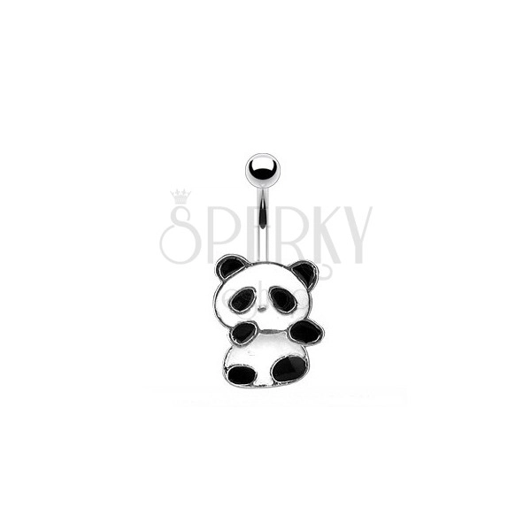 Čelični piercing za pupak - panda sa bijelom i crnom glazurom