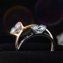 Čelični zaručnički prsten bakrene boje, okrugli prozirni cirkon, sjajni krakovi