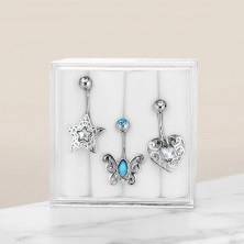 Set piercinga za pupak od nehrđajućeg čelika, leptir, srce i zvijezda