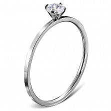 Zaručnički prsten od 316L čelika srebrne boje, okrugli prozirni cirkon