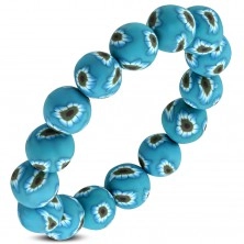 Fleksibilna FIMO narukvica, plave perle sa cvjetovima na gumenoj traci
