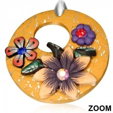 FIMO naušnice, viseći narančasti krugovi sa cvijećem i okruglim prorezom