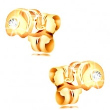 14K zlatne dugme naušnice - mali slon sa prozirnim cirkonom