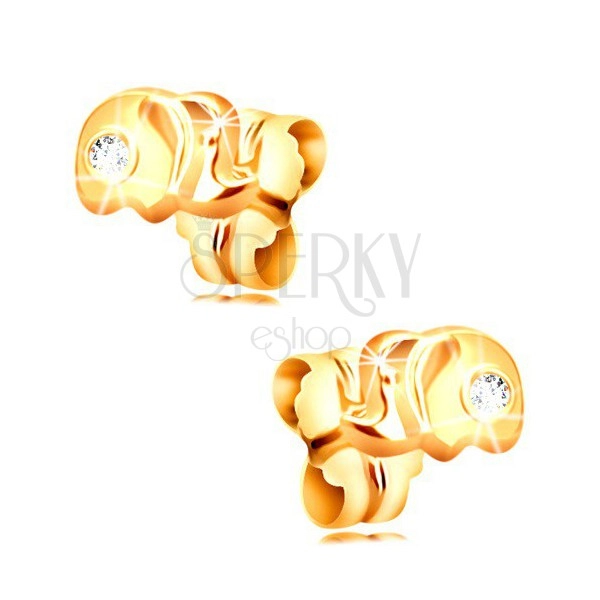 14K zlatne dugme naušnice - mali slon sa prozirnim cirkonom
