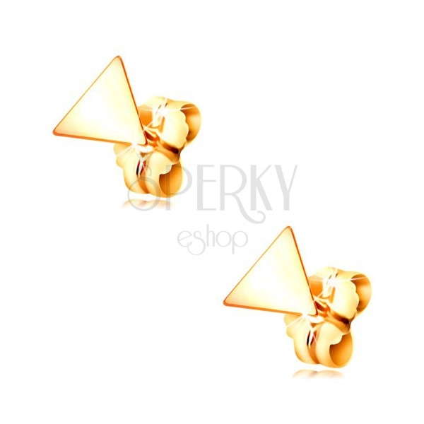 585 naušnice od žutog zlata - sjajni glatki trokuti, dugmad