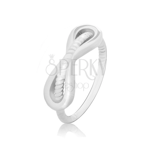 925 srebrni prsten - sjajni simbol beskonačnosti i rebrasta linija