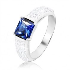 925 srebrni prsten, plavi cirkonski kvadrat, ispupčeni svjetlucavi krakovi