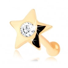 14K ravni piercing za nos od žutog zlata - mala sjajna zvijezda sa dijamantom