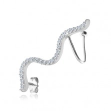 925 srebrne naušnice - prozirna cirkonska zmija, dugmad i kukice