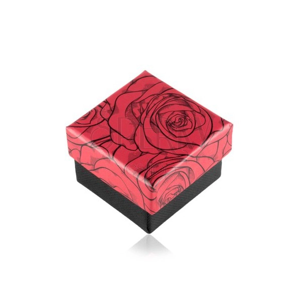 Poklon kutijica za prsten ili naušnice, motiv ruža, crno-crvena kombinacija