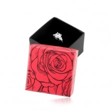 Poklon kutijica za prsten ili naušnice, motiv ruža, crno-crvena kombinacija