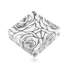 Kutijica za naušnice ili dva prstena, uzorak crne ruže na bijeloj podlozi