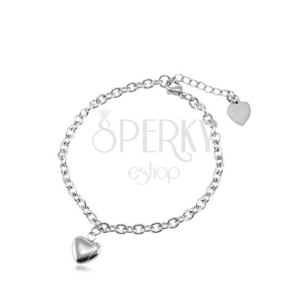Narukvica od nehrđajućeg čelika sa ovalnim karikama, dva srca, srebrna boja