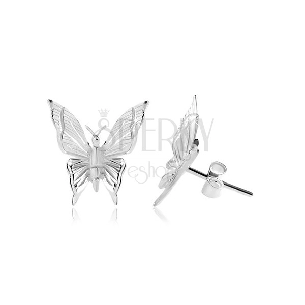 925 srebrne naušnice, leptir sa ugraviranim usjecima na krilima