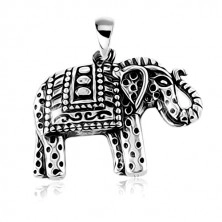 925 srebrni set, naušnice i privjesak, ugravirani slon sa crnom patinom