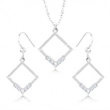 Set naušnice i ogrlica - 925 srebro, silueta romba, prozirni cirkoni, usjeci
