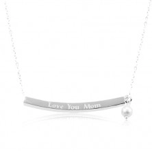 925 srebrna ogrlica, tanki pravokutnik sa natpisom Love You Mum, bijela loptica 