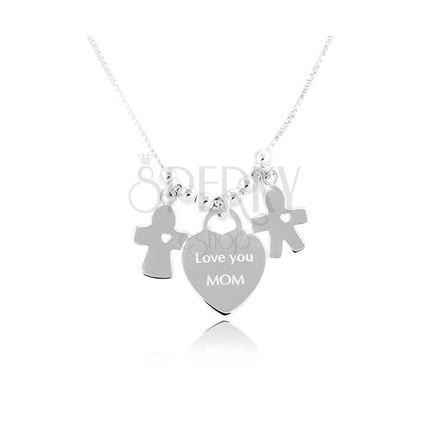 Srebrna 925 ogrlica, srce sa natpisom „Love you MOM“, dečko i djevojčica