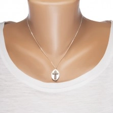 Ogrlica od 925 srebra - sjajni oval sa mat križem u sredini