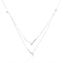 925 srebrna ogrlica, dvostruki lančić, okrugli prozirni cirkoni i štapići
