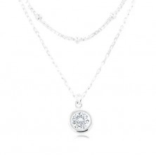 925 srebrna ogrlica, dvostruki lančić, okrugli cirkon i male loptice