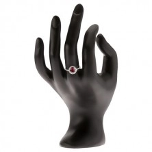 Srebrni 925 prsten - okrugli crveno-ružičasti cirkon, prozirni rub