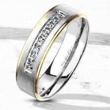 Dvobojni čelični prsten, srebrna i zlatna boja, prozirni cirkoni, 6 mm