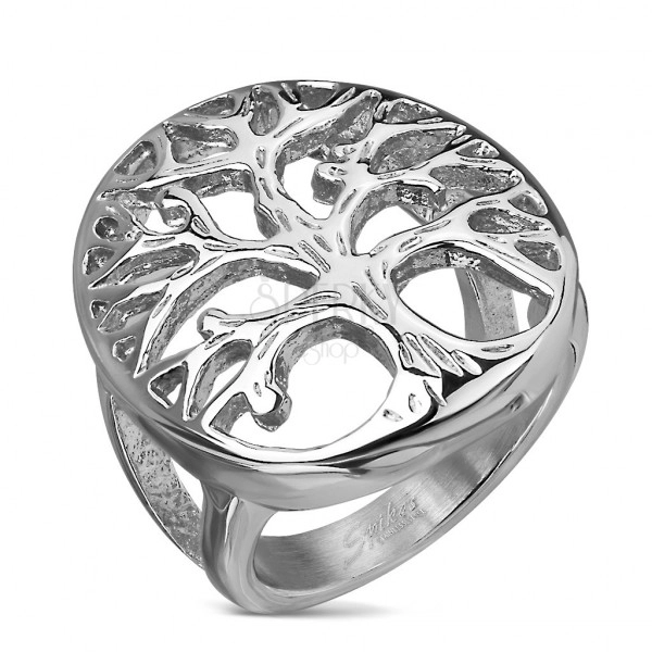 Prsten od nehrđajućeg čelika sa motivom drveta na velikom ovalu, srebrna boja