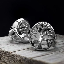 Prsten od nehrđajućeg čelika sa motivom drveta na velikom ovalu, srebrna boja