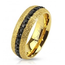 Čelični prsten zlatne boje, svjetlucav, cirkonska pruga, 6 mm