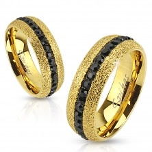 Čelični prsten zlatne boje, svjetlucav, cirkonska pruga, 6 mm