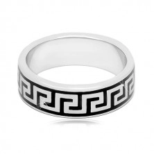 925 srebrni prsten sa crnim uzorkom grčkog ključa, 6 mm