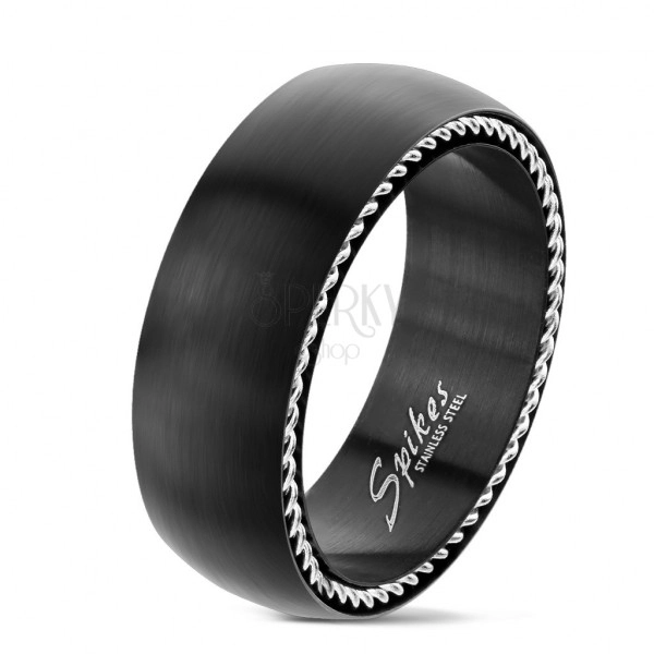 Prsten od nehrđajućeg čelika sa spiralama sa strane, mat crni, 8 mm
