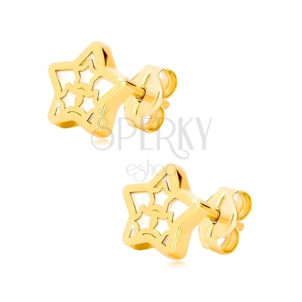 Naušnice od žutog 14K zlata – zvijezda sa motivom zvijezde sedefastog dizajna