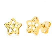 Naušnice od žutog 14K zlata – zvijezda sa motivom zvijezde sedefastog dizajna