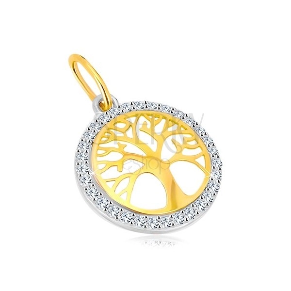 Kombinirani 14K zlatni privjesak - krug sa drvom života, svjetlucavi cirkoni